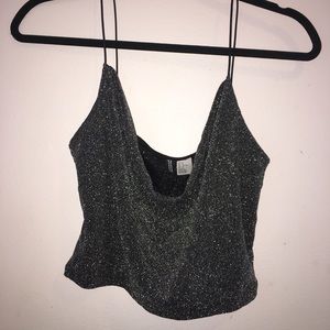 Sparkly Black Cowl Neck Tank Top